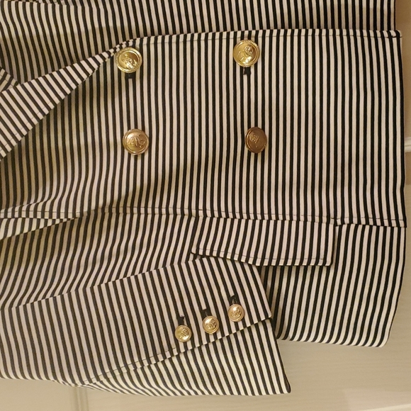 CAbi 823 Nautical Double Breasted Jacket Navy White Striped Jack size La… - Picture 5 of 12